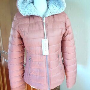 NEW ♡ Reversible Puffer Fleece Hoodie Jacket Cream Copper Small or XS